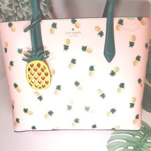 MAKE AN OFFER kate spade Marlee pineapple green pink tote with pineapple charm